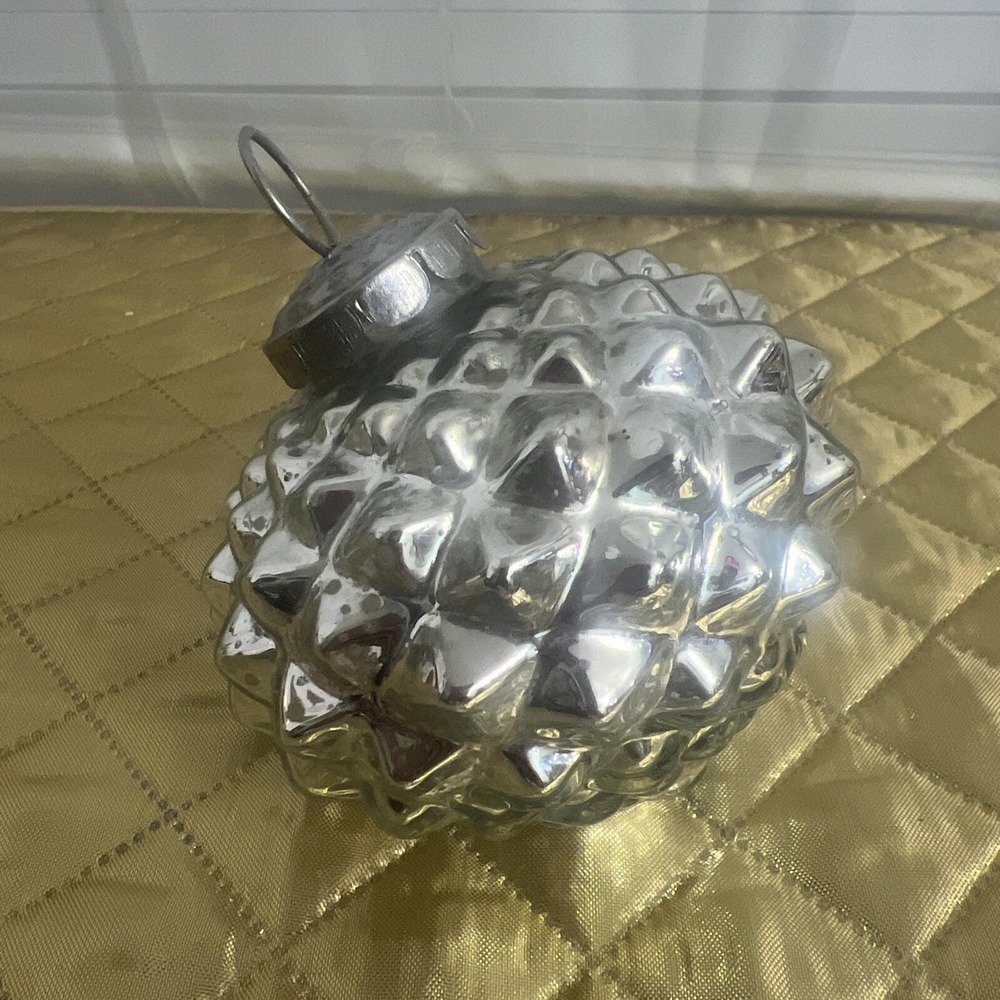 Silver Mercury Glass Pine Cone Christmas Ornament India Kugel Hanging Decor